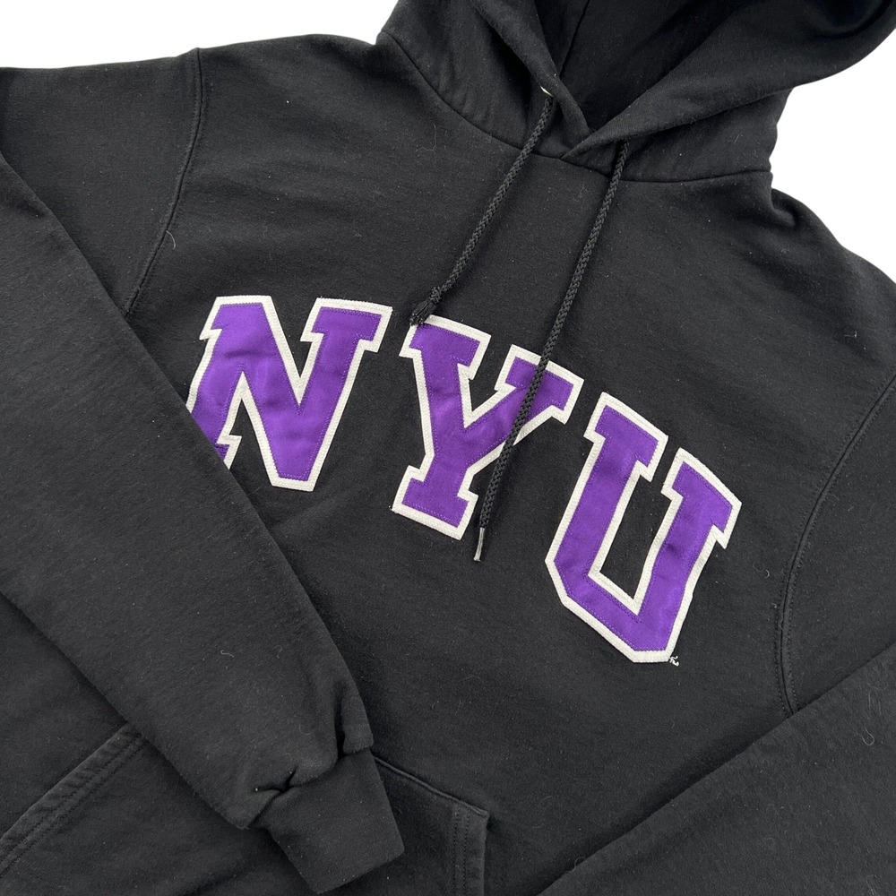 Champion NYU Hoodie Men S Black Purple Embroidered Spellout College Streetwear